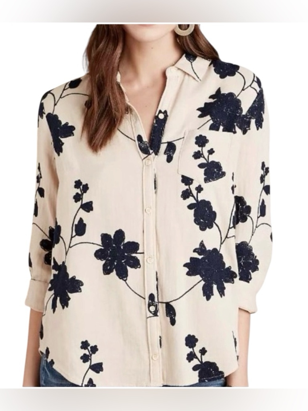 Isabella Sinclair Embroidered Shadowbloom Buttondown Size M